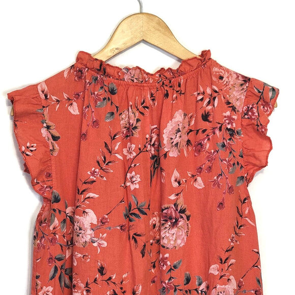 Bellambra Linen Floral Shift Dress Made in Italy Ruffle Midi Casual Summer M - Picture 7 of 12